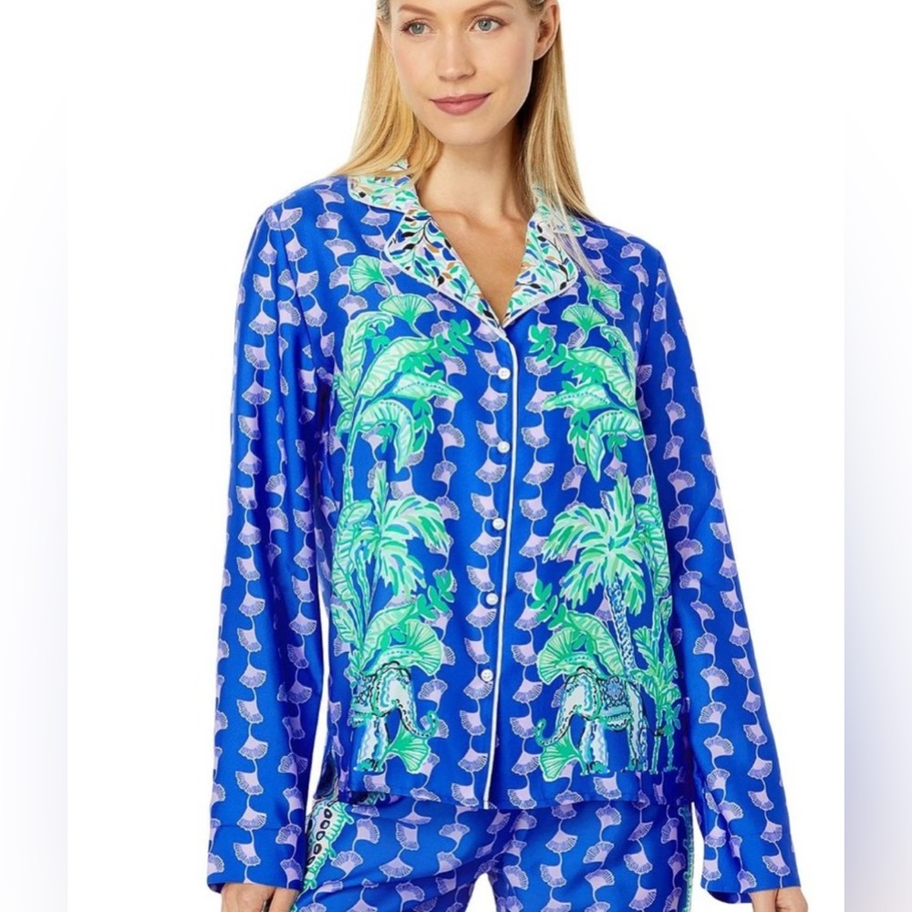 Lilly‎ Pulitzer PJ Satin Long Sleeve Top Blue Grotto Sz small